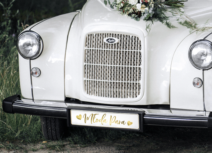 Złote tablice na auto ślub wesele Młoda Para sztywne 